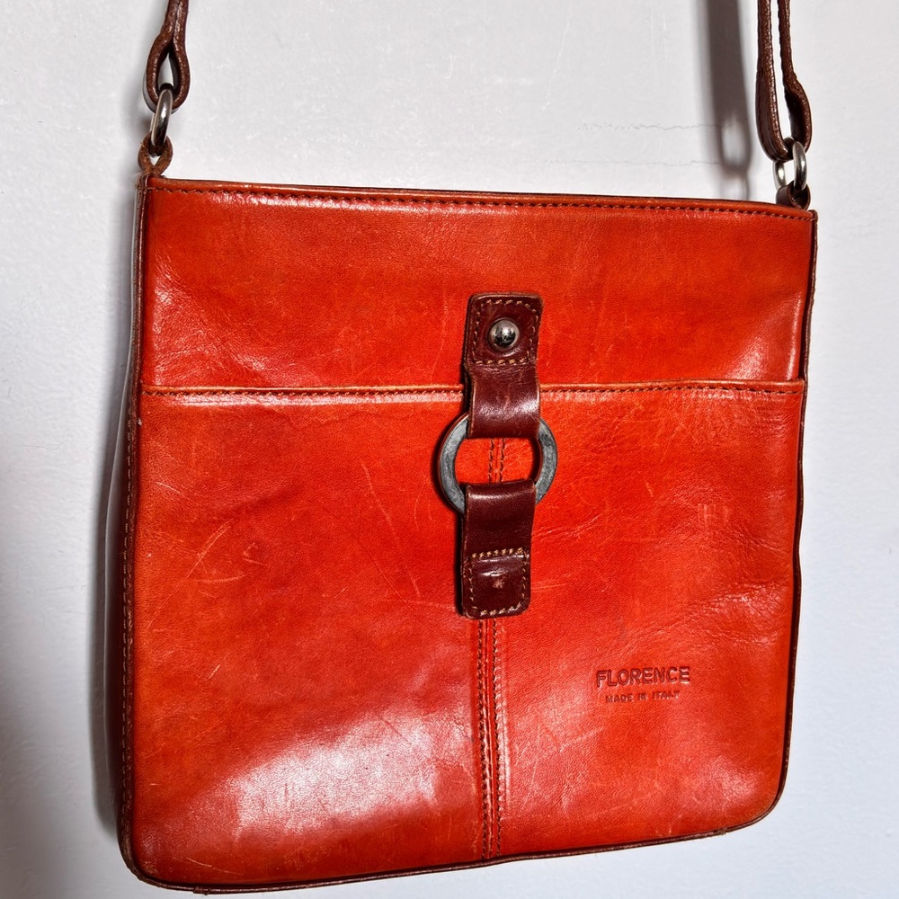 Florence orange leather shoulder bag, made in Italy